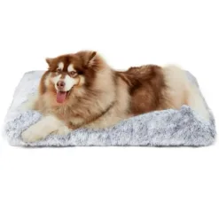 Juyafio Large Plush Dog Pet Bed,Machine Washable Mat with Non-Slip Bottom for Large and Medium Dogs, 43"x30" Gray Anti Anxiety Fluffy Bed