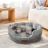 Anyask Round Pet Bed for Dogs & Cats Up to 15 lbs, Grey 20"x19"x6"
